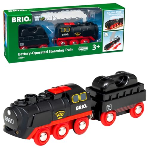 BRIO World 33884 Batterie-Dampflok mit Wassertank - Lokomotive mit echtem kühlen Dampf und Wasserbehälter zum Nachfüllen - Empfohlen ab 3 Jahren